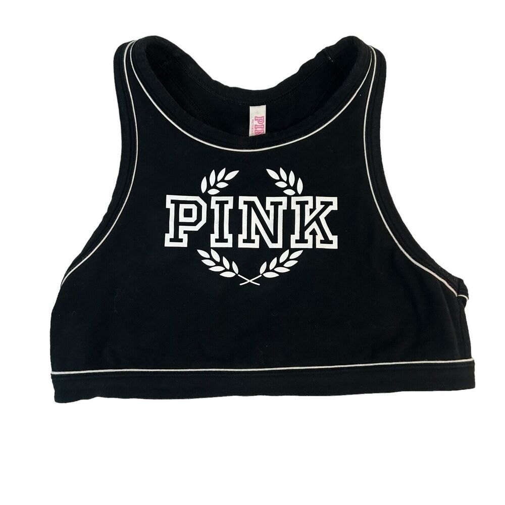 PINK Victoria's Secret Black Color Stripe Crop Haut Court Sports Bra Top Women M